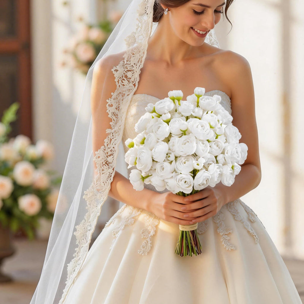 Mini Ranunculus Artificial Flowers Bouquet 20 PCS White