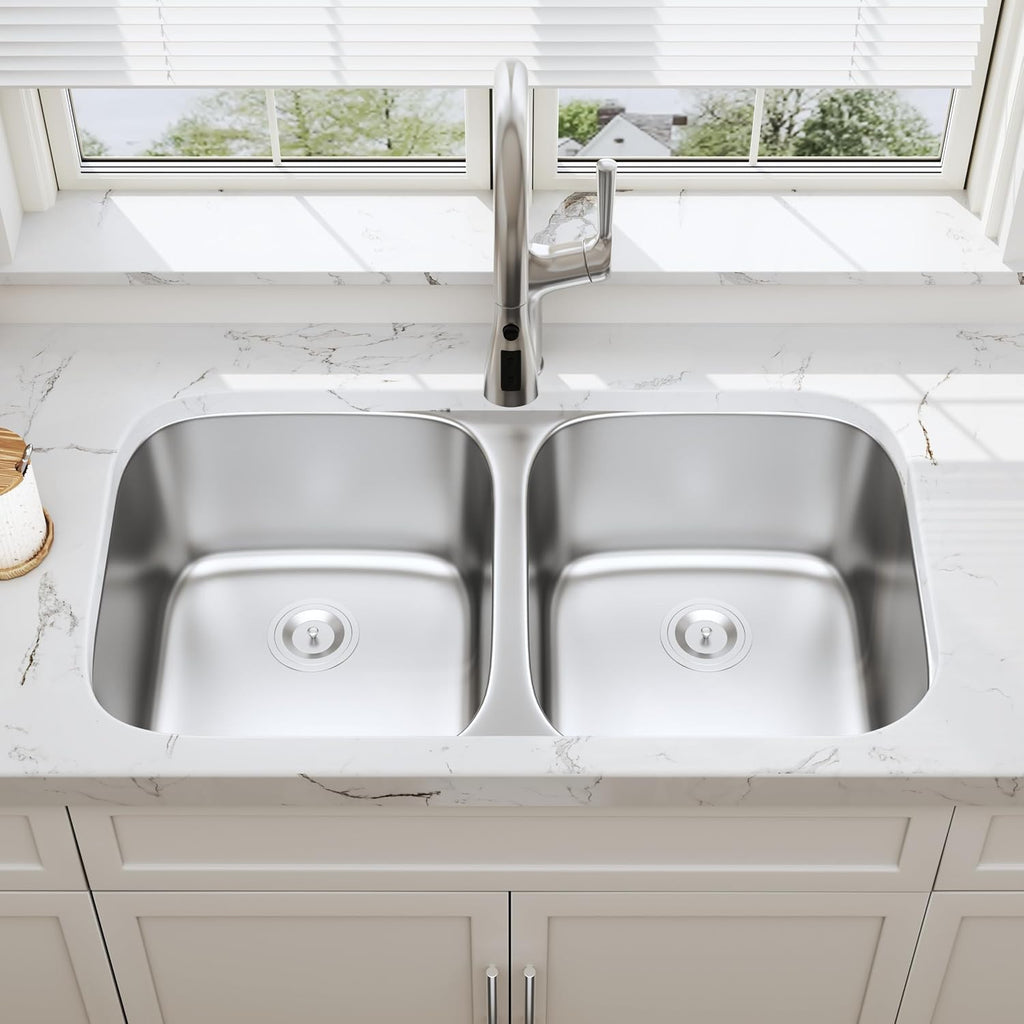 32 Inch Undermount 50/50 Double Bowl Stainless Steel Kitchen Sink | 304 Stainless Steel, 18 Gauge Thickness