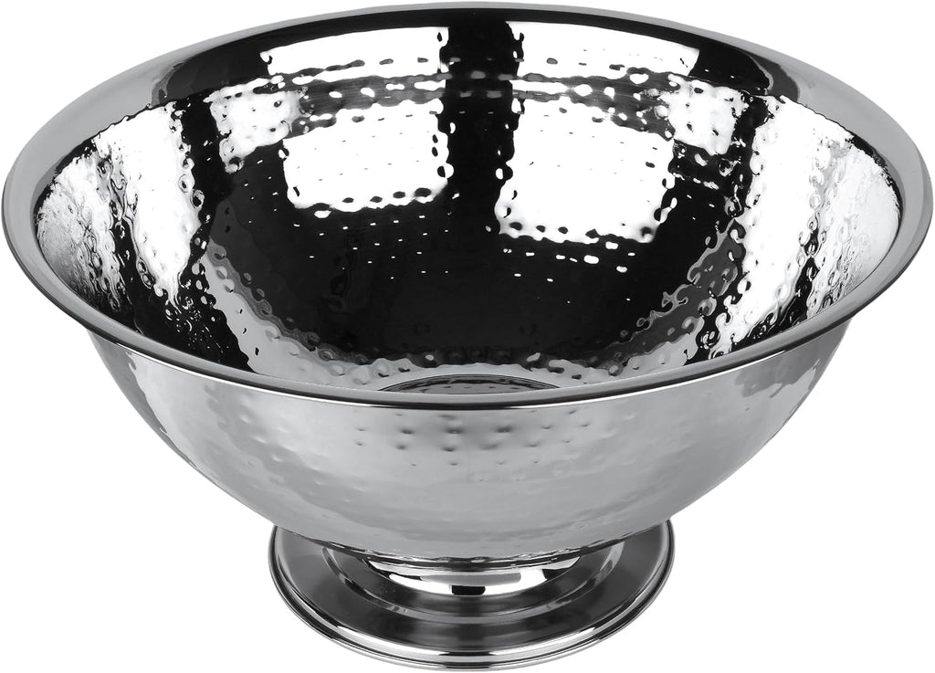 16" Footed Champagne Bucket, Beverage Tub, Wine and Champagne Server, Stainless Steel with Hammered Silver Finish