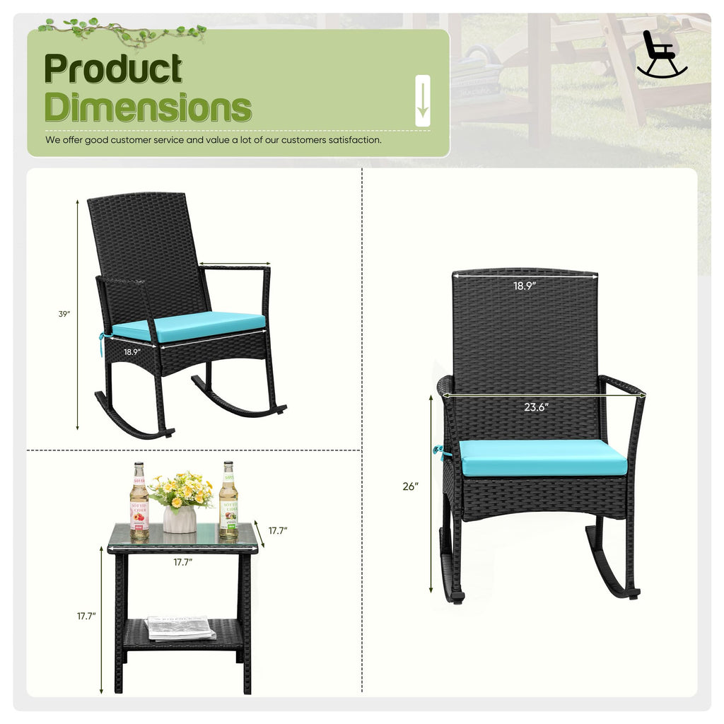 Rocking Chair Outdoor High Back Patio Chairs with Table, Blue