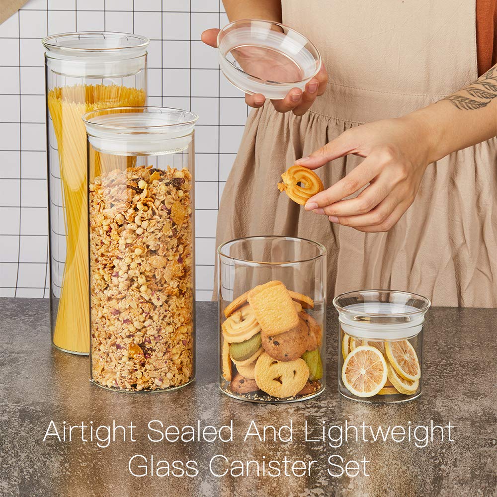 27oz Glass Jars with Airtight Lid Set of 2, Clear Glass Storage Containers, Glass Kitchen Canisters with Airtight