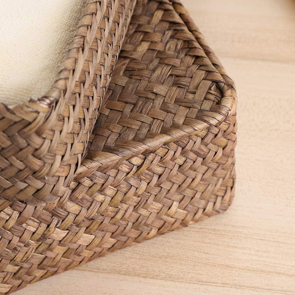 Set of 2 Flat Woven Wicker Storage Bins with Lid Seagrass Basket | Natural Decorative Baskets Multipurpose Home Boxes