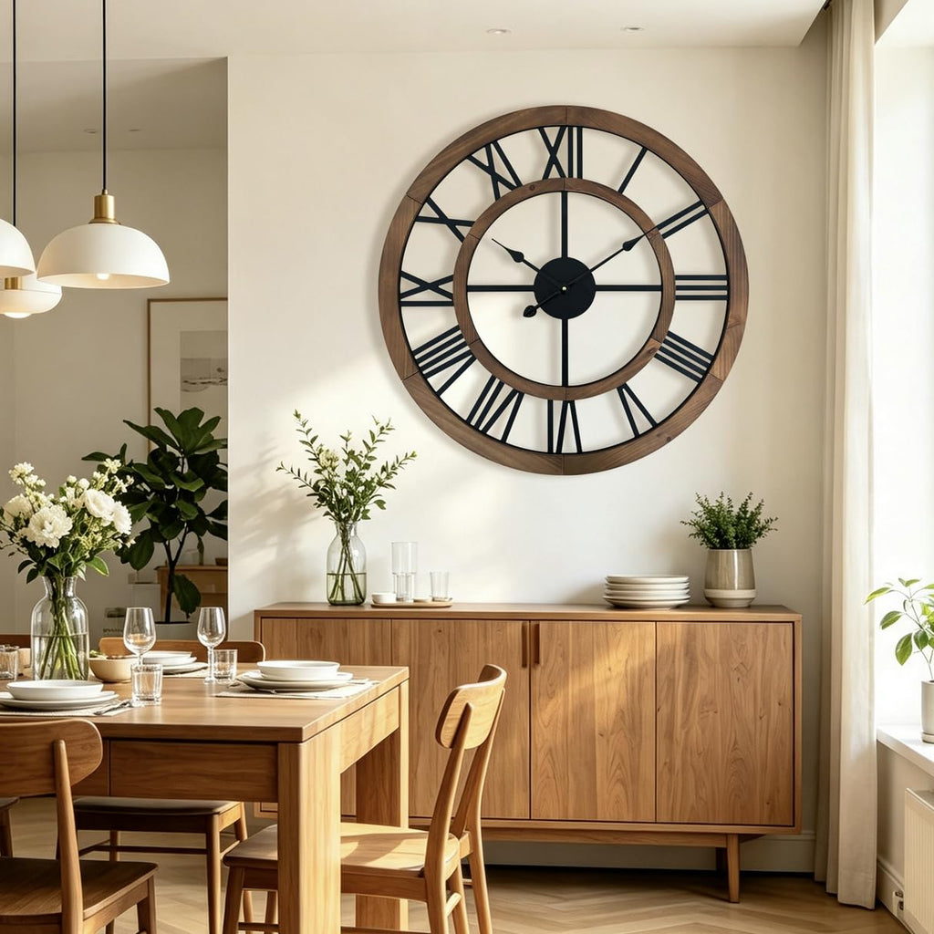 30 Inch Oversized Rustic Wall Clock Silent Non-Ticking Wooden Wall Clocks with Roman Numerals Farmhouse Decorative