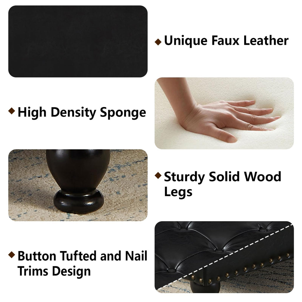30 Inch Square Ottoman with Storage Oversized Button Tufted Storage Ottoman with Nail Trims Faux Leather Padded Seat