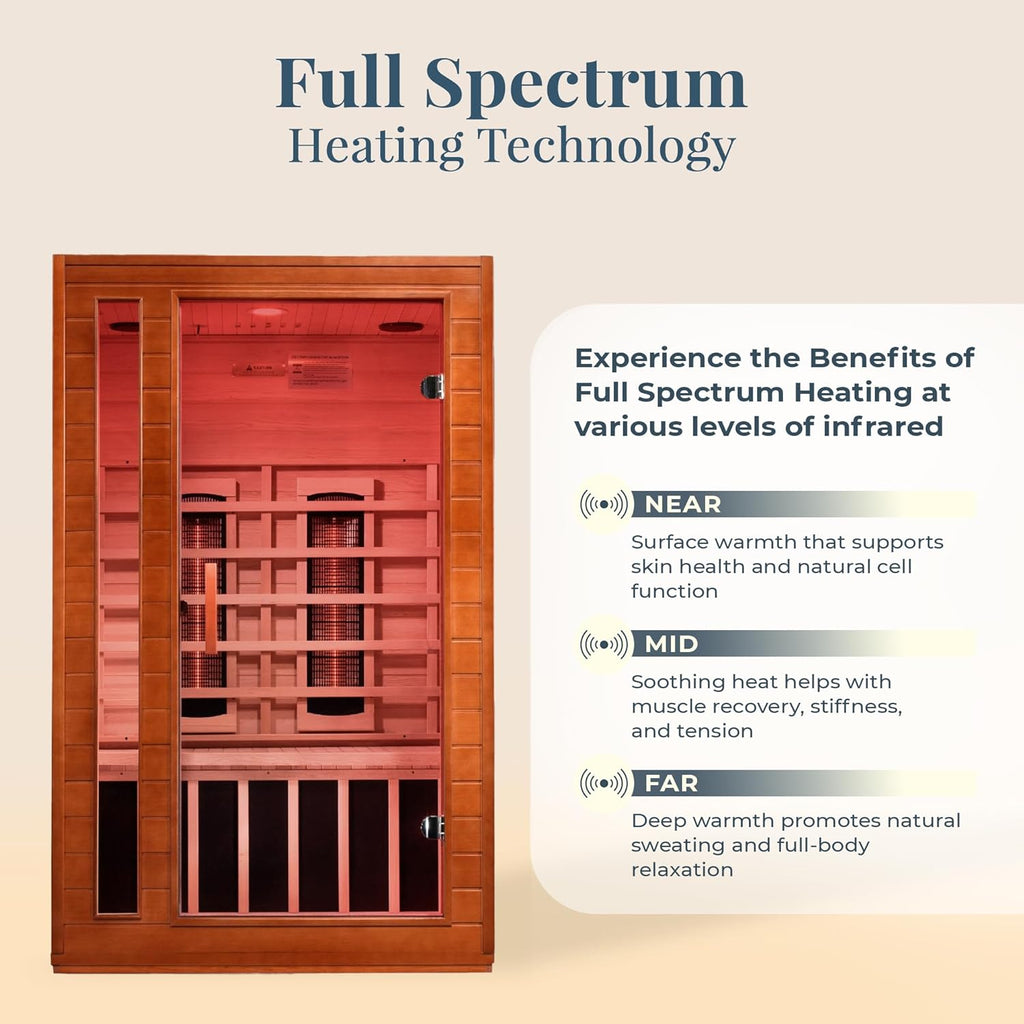 DYNAMIC SAUNAS Cordoba 2-Person Full Spectrum Infrared Sauna with Red Light Therapy & Bluetooth Speakers | Personal