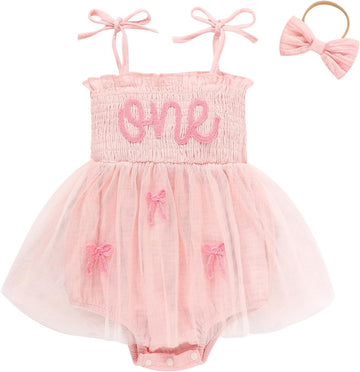 Baby Girl 1st Birthday Clothes One Year Old Tulle Romper Sleeveless Bodysuit Cake Smash Outfits