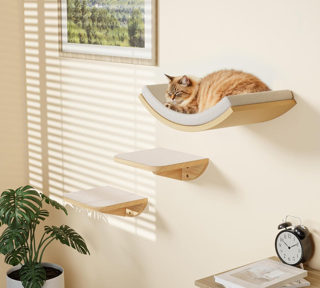 Cat Wall Shelf with Curved Hammock Bed, Wall Mounted Cat Perch