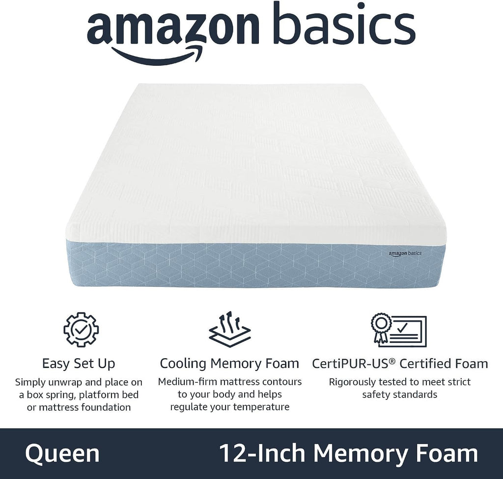 Medium-Firm Memory Foam Mattress, Cooling Gel, Breathable, CertiPUR-US Certified Foam, Queen Size, 80 x 60 x 12