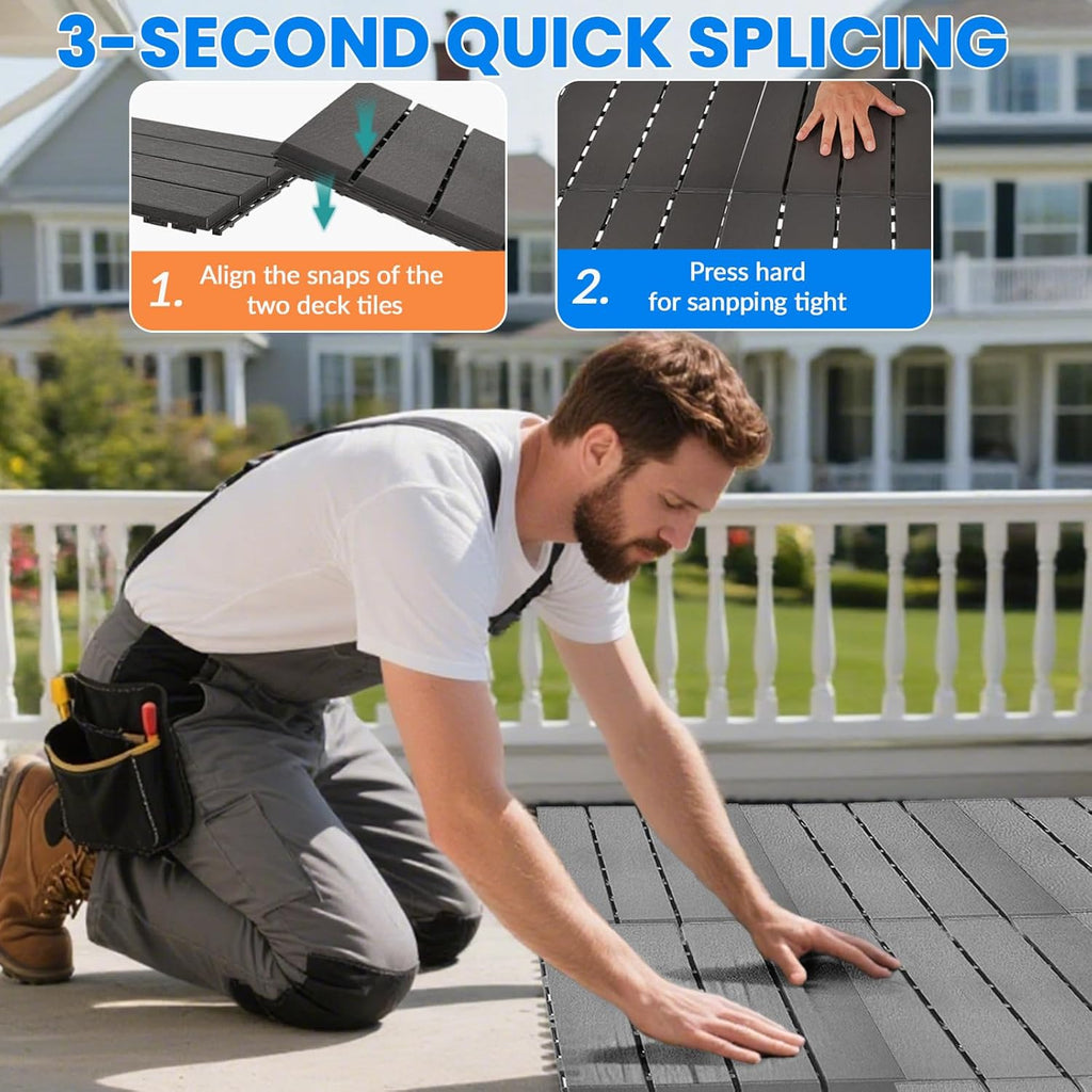 9 PCS Plastic Interlocking Deck Tiles, 11.6" x 11.6" Patio Flooring Outdoor Waterproof All Weather Use, Decking Tiles
