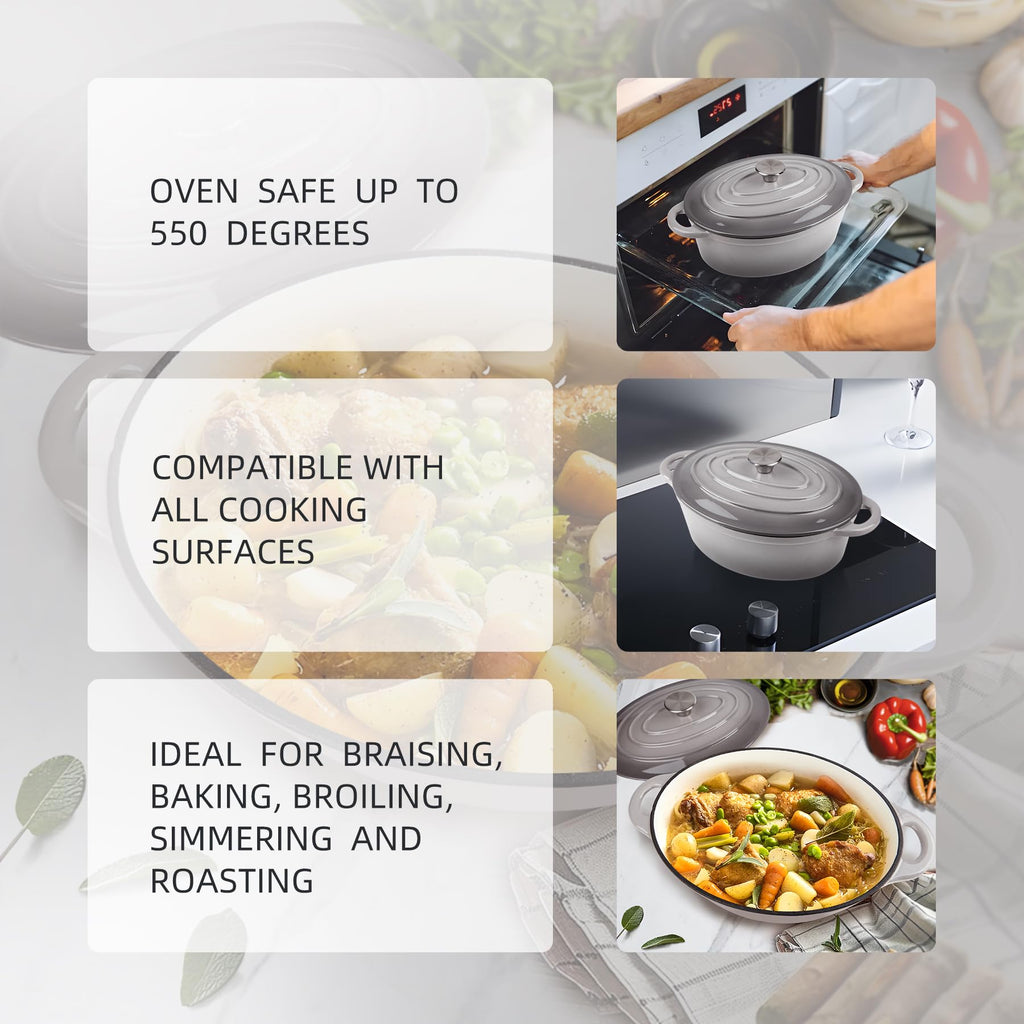 5.5 Quart Oval Enameled Cast Iron Dutch Oven Pot with Lid, Oven Safe up to 550° F & Dishwasher Safe, Sturdy Dutch
