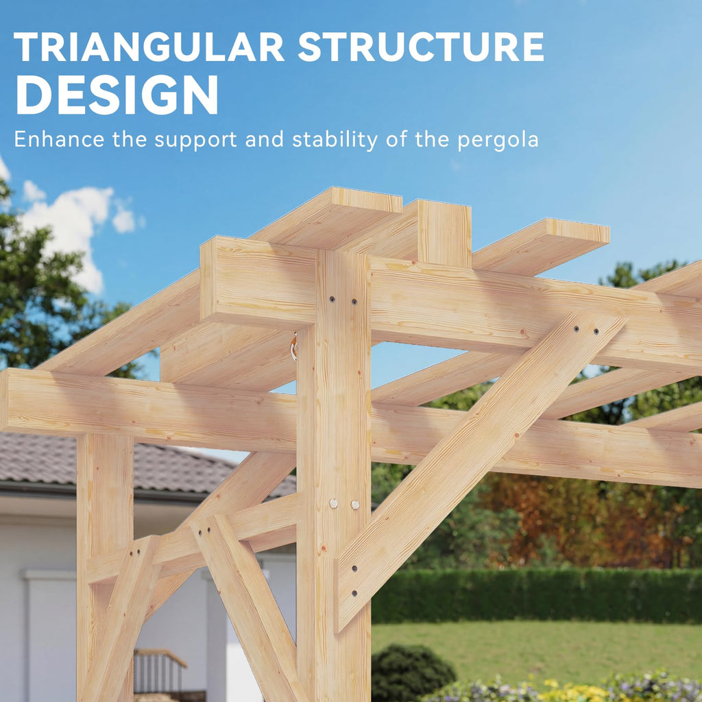 Porch Swing Cedar Wood Pergola with 3-Seat Hanging Bench, Natural