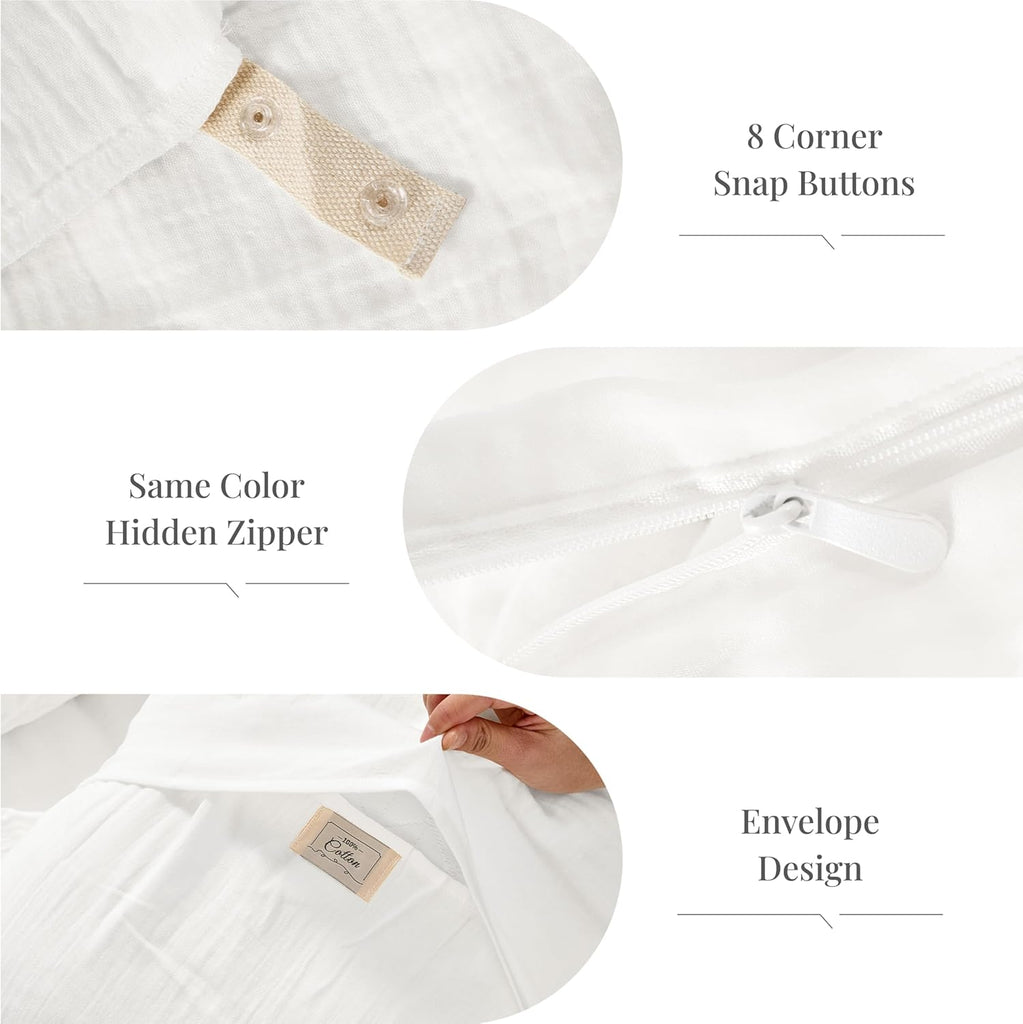 Off White Duvet Cover Queen, 100% Sandwashed Cotton Soft Queen Duvet Cover Set 3 Pieces with Zipper Clousre & Corner