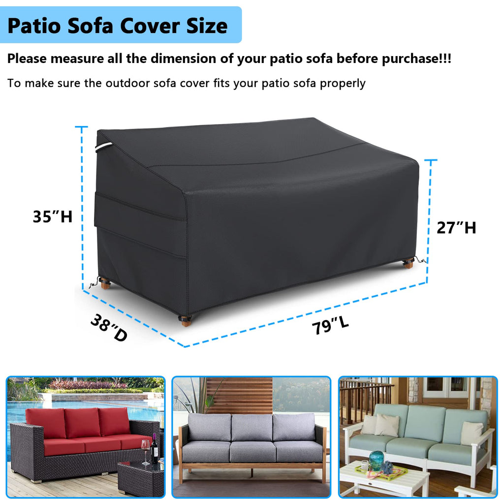 3-Seater Outdoor Sofa Cover Waterproof, 79" L×37" D×35" H, Black