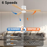 52 Inch Smart Flush Mount Ceiling Fans with Lights Remote, Wood Outdoor Indoor Ceiling Fan, WIFI Alexa App Control