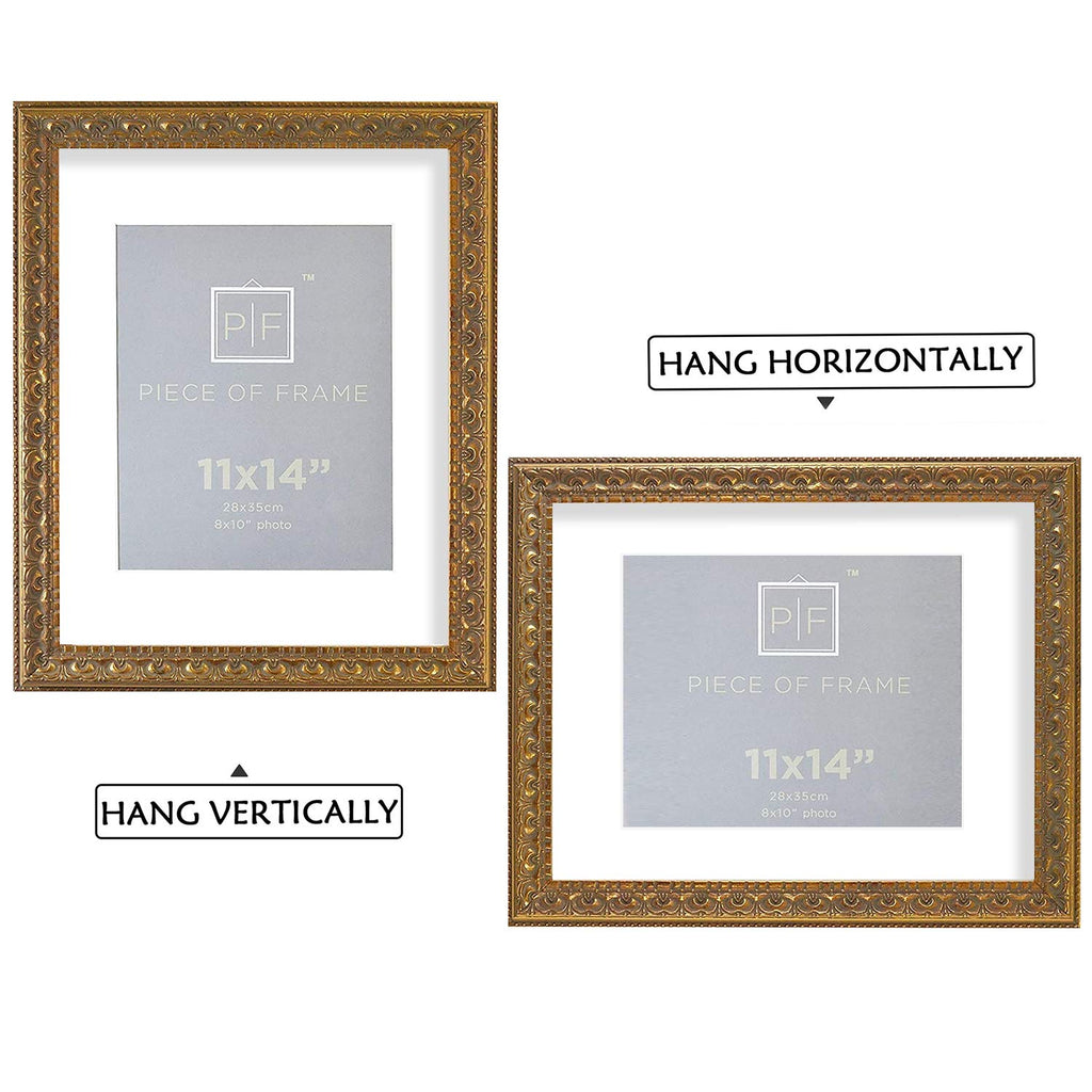11x14 Bronze Photo Frame White Mat for 8x10 Real Glass