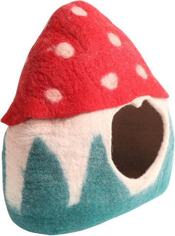 Mushroom Shaped Felt Cat Cave- Wool Cat House Using Pure Natural Wool