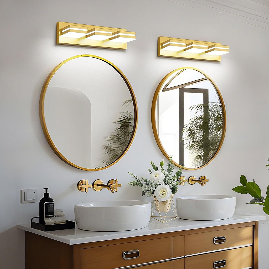 Modern LED Small Gold Acrylic Bathroom Lights Fixtures 3-Light | Wall Lighting,Vanity Lights Over Mirror 6000K
