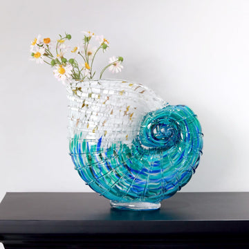 Hand Blown Glass Conch Shell Vase & Statue - Dual-Purpose Ocean Flower Vase