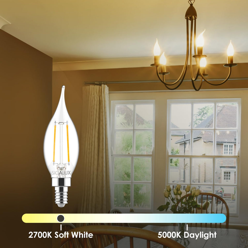 E12 LED Bulb Candelabra Base 60 watt LED Chandelier Light Bulbs Dimmable, Flame Tip Candelabra LED Bulbs, 4.5W, 500LM