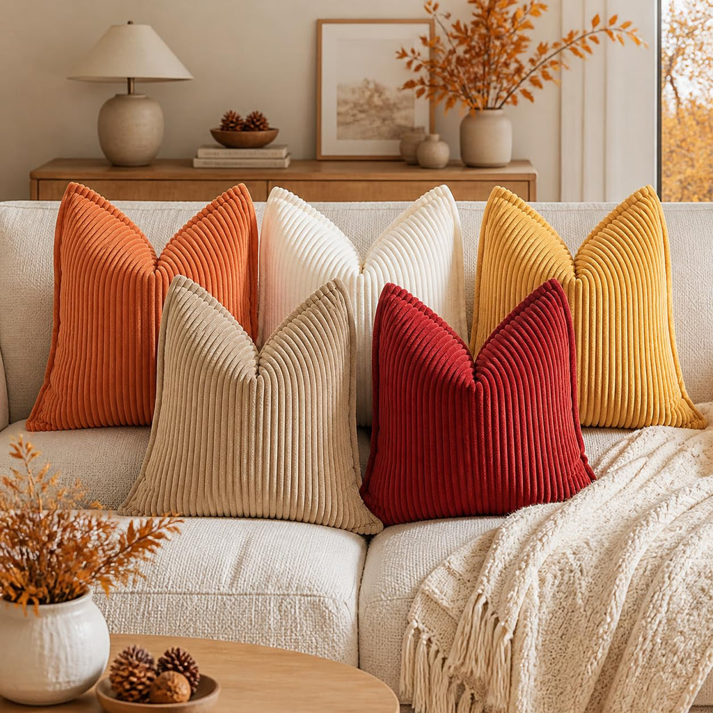Fall Corduroy Rust Throw Pillow Covers 22x22 Set of 2