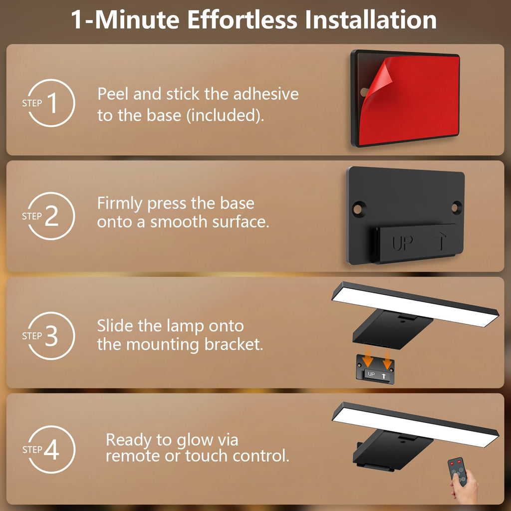 2 Pack Picture Lights for Wall, 6000mAh Battery Operated Wall Sconce with Remote, LED Lights for Pictures on Wall