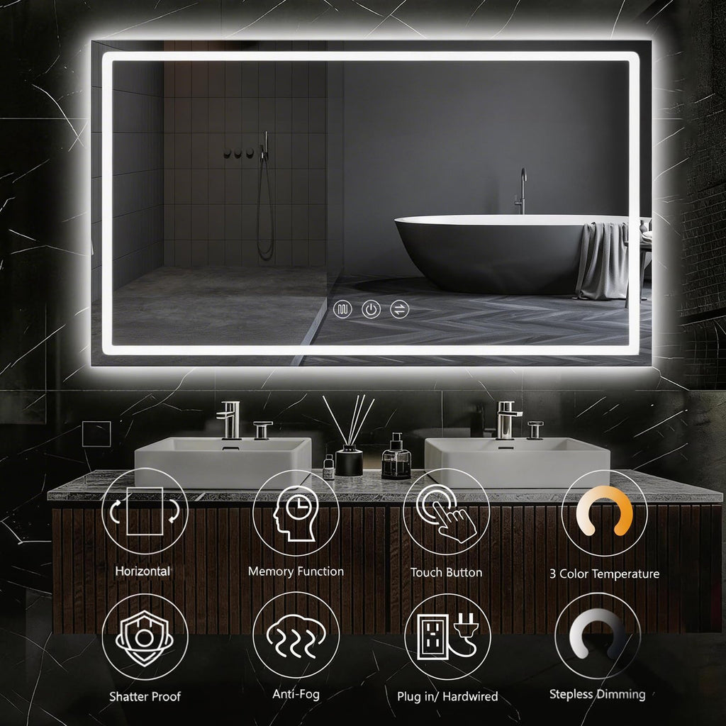 60"x 36" LED Bathroom Mirror with Lights, Backlit + Front Lit Vanity Mirror