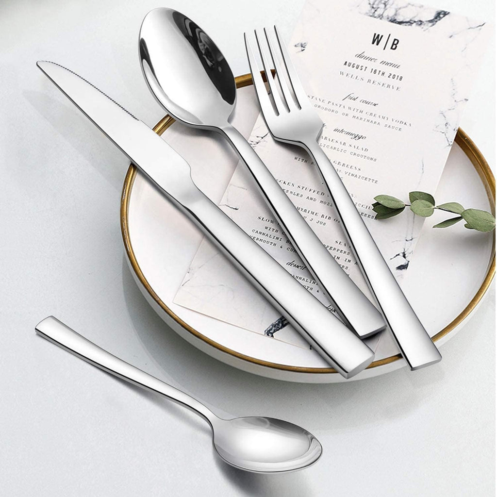 Silverware Set for 12, 60-Piece Stainless Steel Flatware Cutlery Set, Square Edge Kitchen Utensil Include