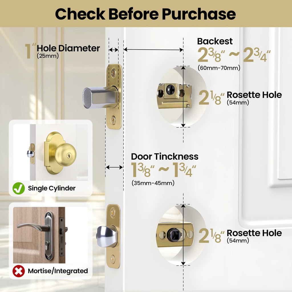 Satin Gold Door Knob with Deadbolt, Keyed Alike Exterior Door Lock Set