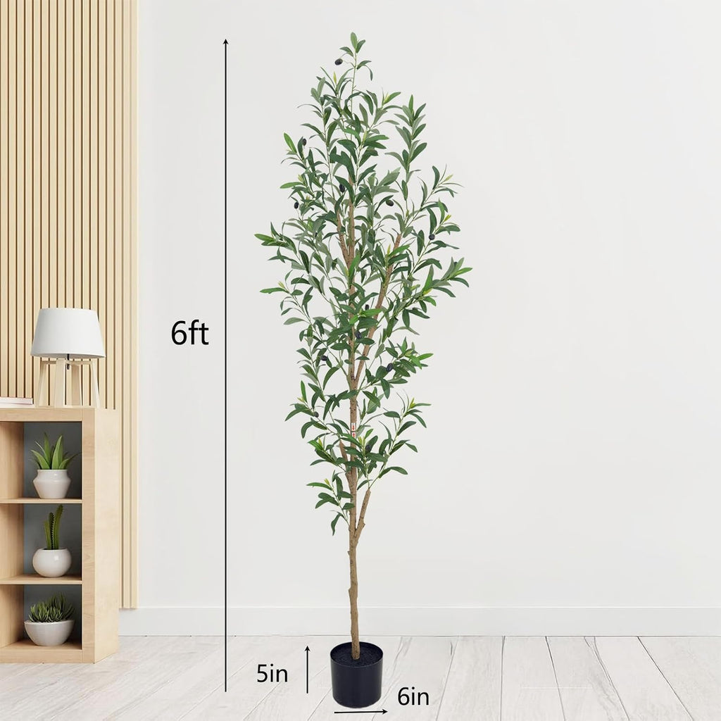 6FT Artificial Olive Tree, Realistic Faux Tree with Leaves and Fruits Home & Office Decor