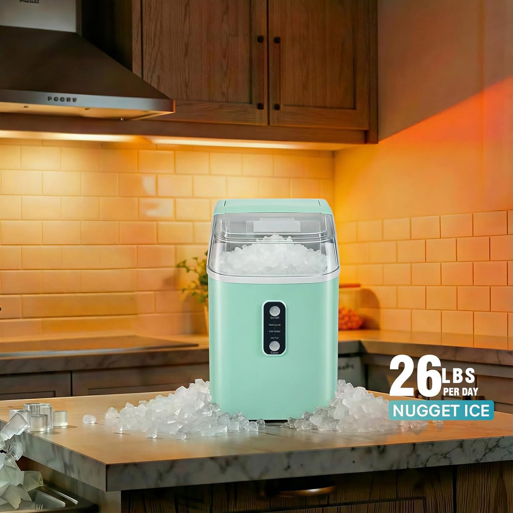 Nugget Ice Makers Countertop, Portable Nugget Ice Machine, Ready in 6 Mins, 24lbs in 24Hrs, Auto-Cleaning