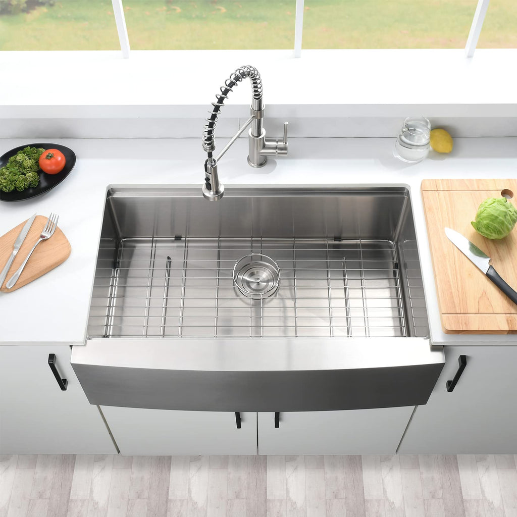 33 Inch Farmhouse Sink - Apron Front Kitchen Sink 16 Gauge Stainless Steel Workstation Ledge Deep Single Bowl Farm