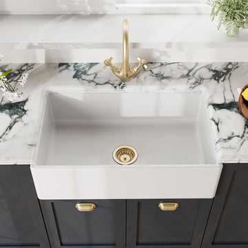 White Kitchen Sink 30 inch Single Bowl Apron Front Farmhouse Sink with Central Drain Position, Fireclay Ceramic