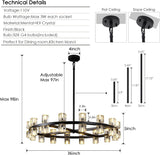36" Black Wagon Wheel Chandelier, Extra Large Chandeliers for high Ceilings, Round Crystal 32 Lights Chandelier for Dining Room Kitchen (Bulb Include) A117-B0D7TCKB3Q