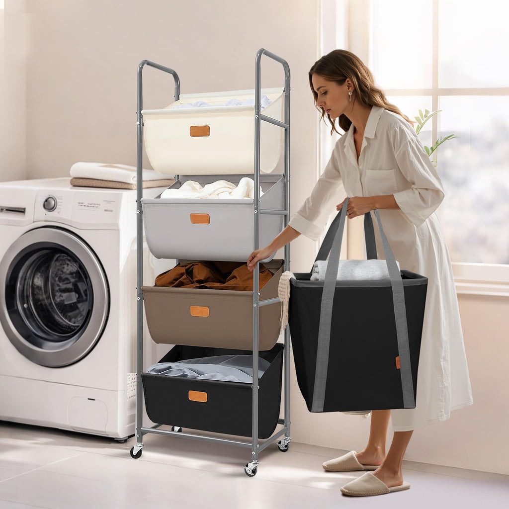 Vertical Rolling Laundry Hamper, 4 Section Laundry Sorter