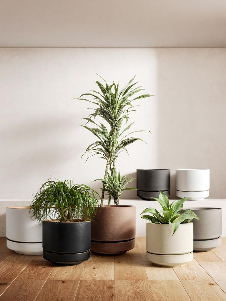 Large 14 Inch Plant Pot with Saucer | Ceramic Outdoor & Indoor Big Planter Pot | Drainage Hole, Mesh Pad | Unglazed