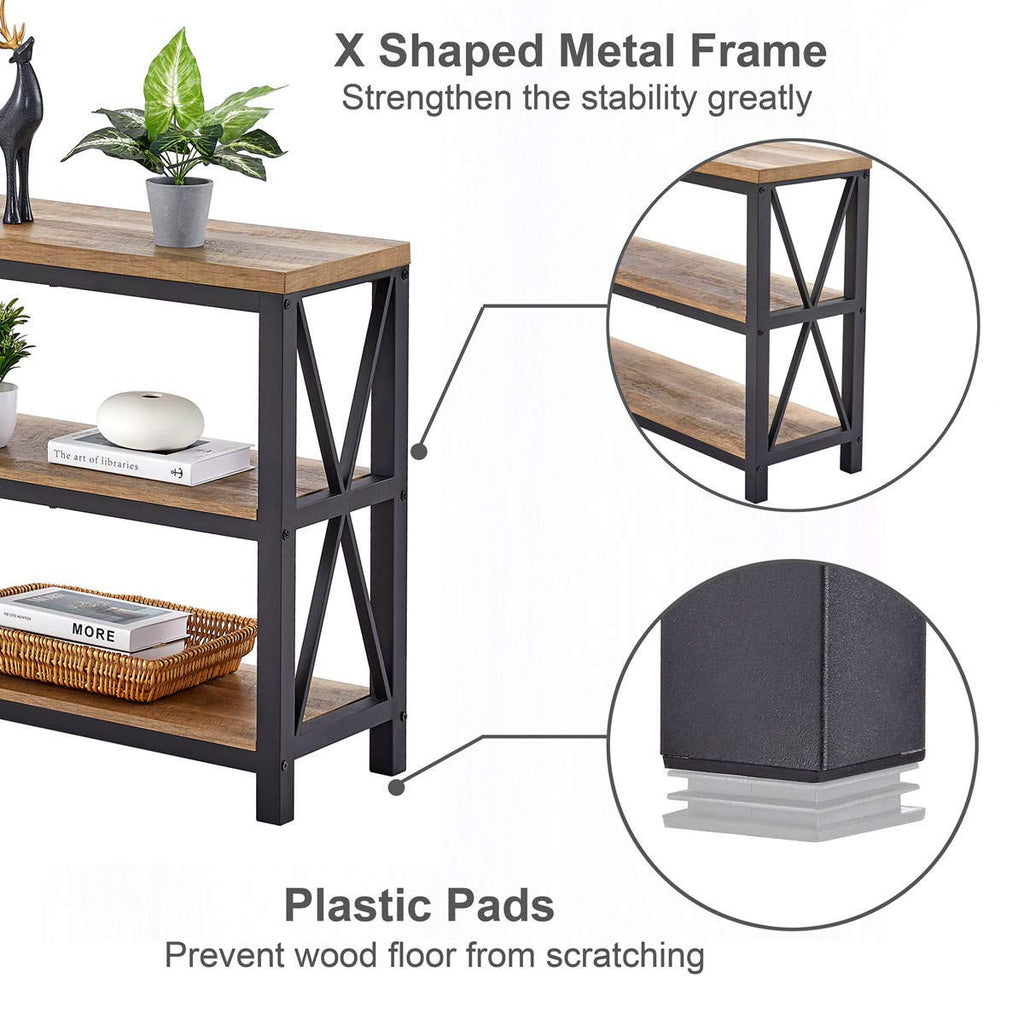 55" Console Table, 3 Tier Farmhouse Narrow Sofa Table, Rustic Oak