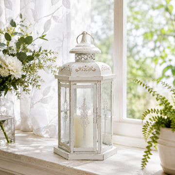Rustic Decorative Lanterns 12" H Medium Candle Lantern Vintage Metal Candle Holder for Indoor Outdoor, Events
