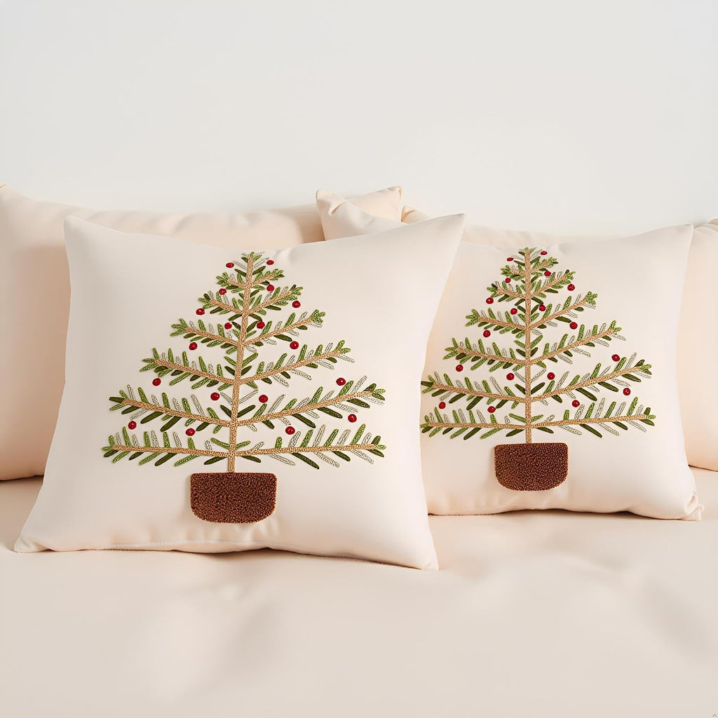 Christmas Pillow Covers 18x18 inch Green Xmas Tree - Set of 2