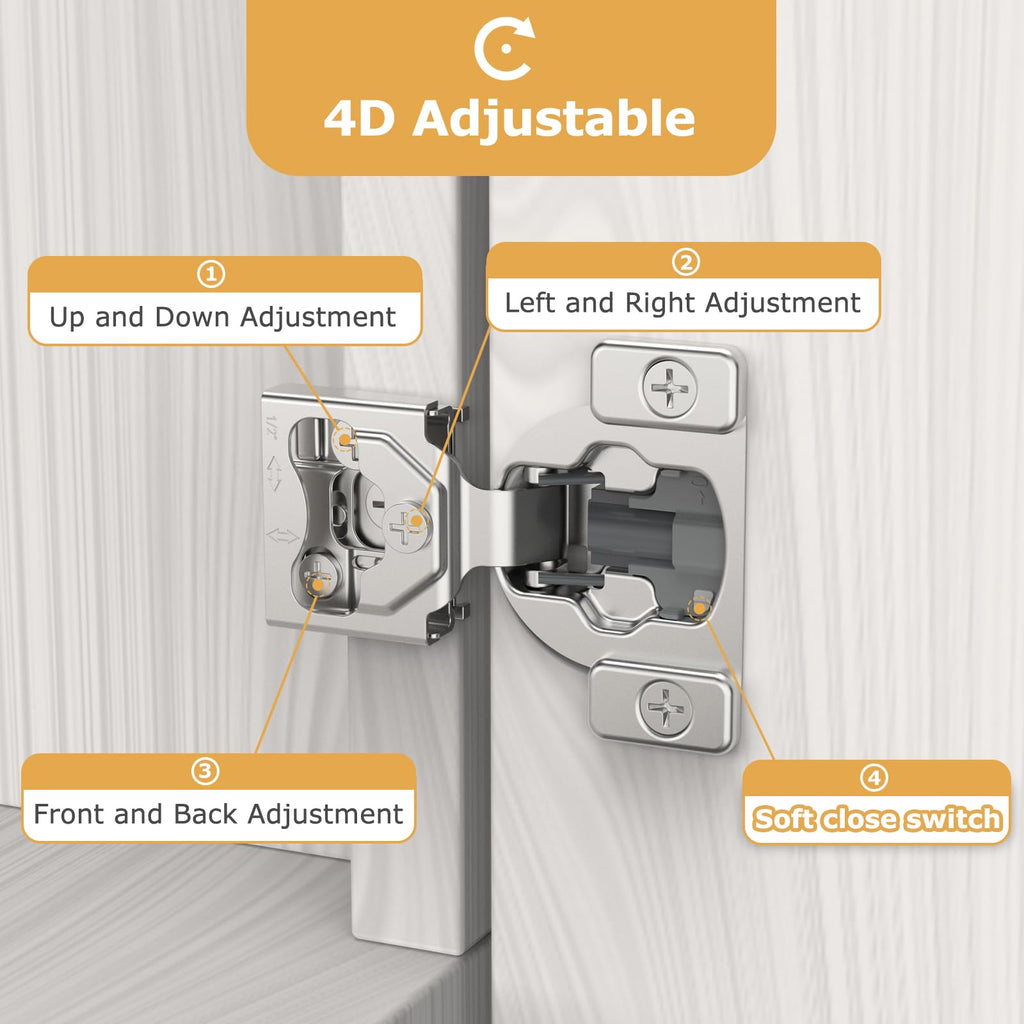 2 Pieces 1/2" Overlay Concealed Face Frame Hinges