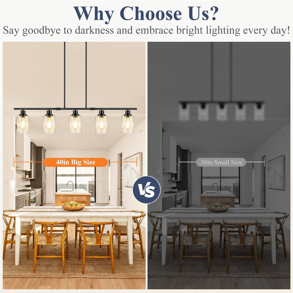 40in 5-Light Kitchen Island Lighting, Dining Room Light Fixture Over Table
