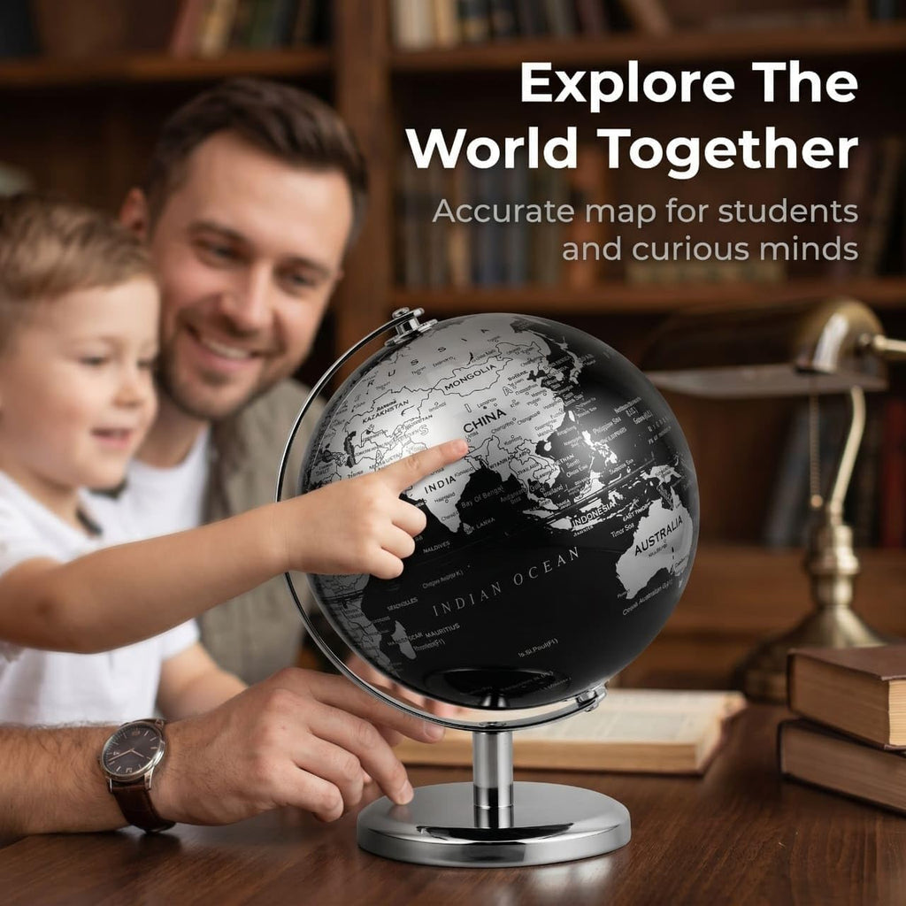 6 Inch Small World Globe with Antique Bronze Stand Earth Desktop Decor for Kids & Adults Geography Learning Globe