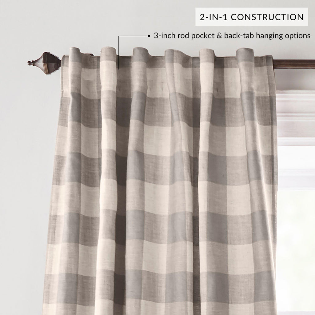 Grainger Buffalo Check Blackout Window Curtain, Gray - 52" W x 95" L