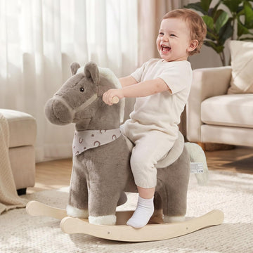 Rocking Horses Ages 1-3 Wooden Toddler Rocking Horse Plush Ride on Horse Toy with Realistic Sound Brown Horse Rocker