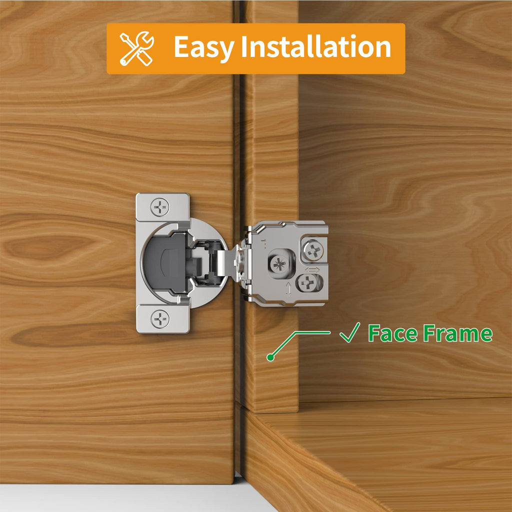 2 Pack 1" Overlay 3D Soft Close Concealed Hinge for Face Frame Door, Smooth Slow Self Closing Hinges, Satin Nickel