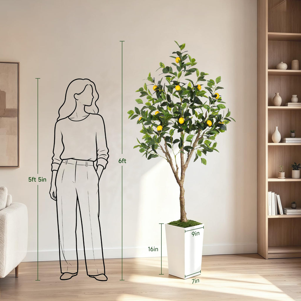 6FT Artificial Lemon Tree with White Tall Planter
