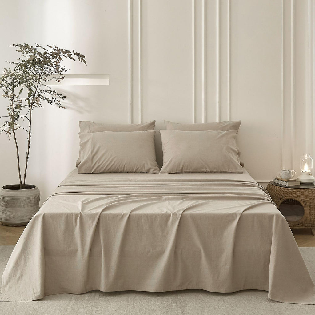 4PS Linen Grey Queen Size Bedding Sheet Set, Oeko TEX 100 Certified