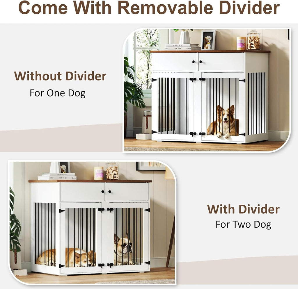 Dog Crate Furniture for 2 Dogs, 41 Inch Double Dog Cage, White