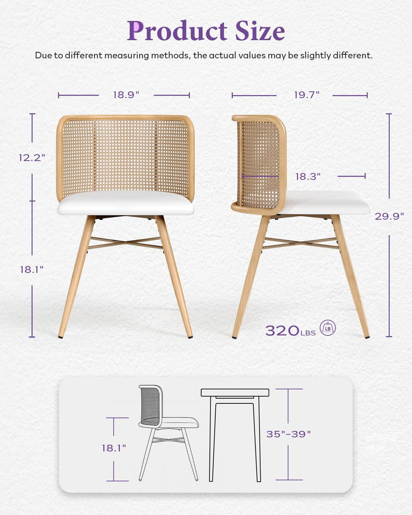 Farmhouse Rattan Dining Chairs Set of 6 (Cream White)