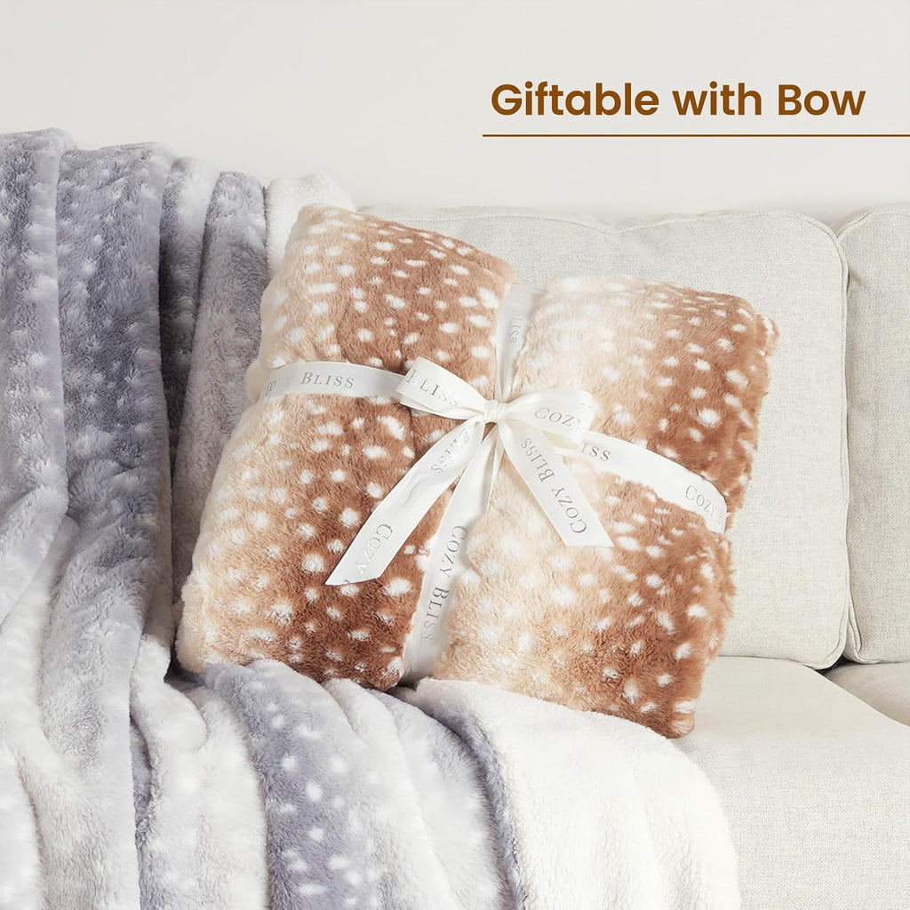 Luxury Faux Fur Throw Blanket Animal Striped Print, Non Shedding Double Sided Blankets Super Soft Fluffy Thick Warm