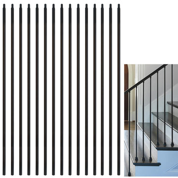 15 Pcs Wrought Iron Balusters, 1/2" x 44" Straight Hollow Iron Baluster for Staircase Remodel, Matte Black Metal